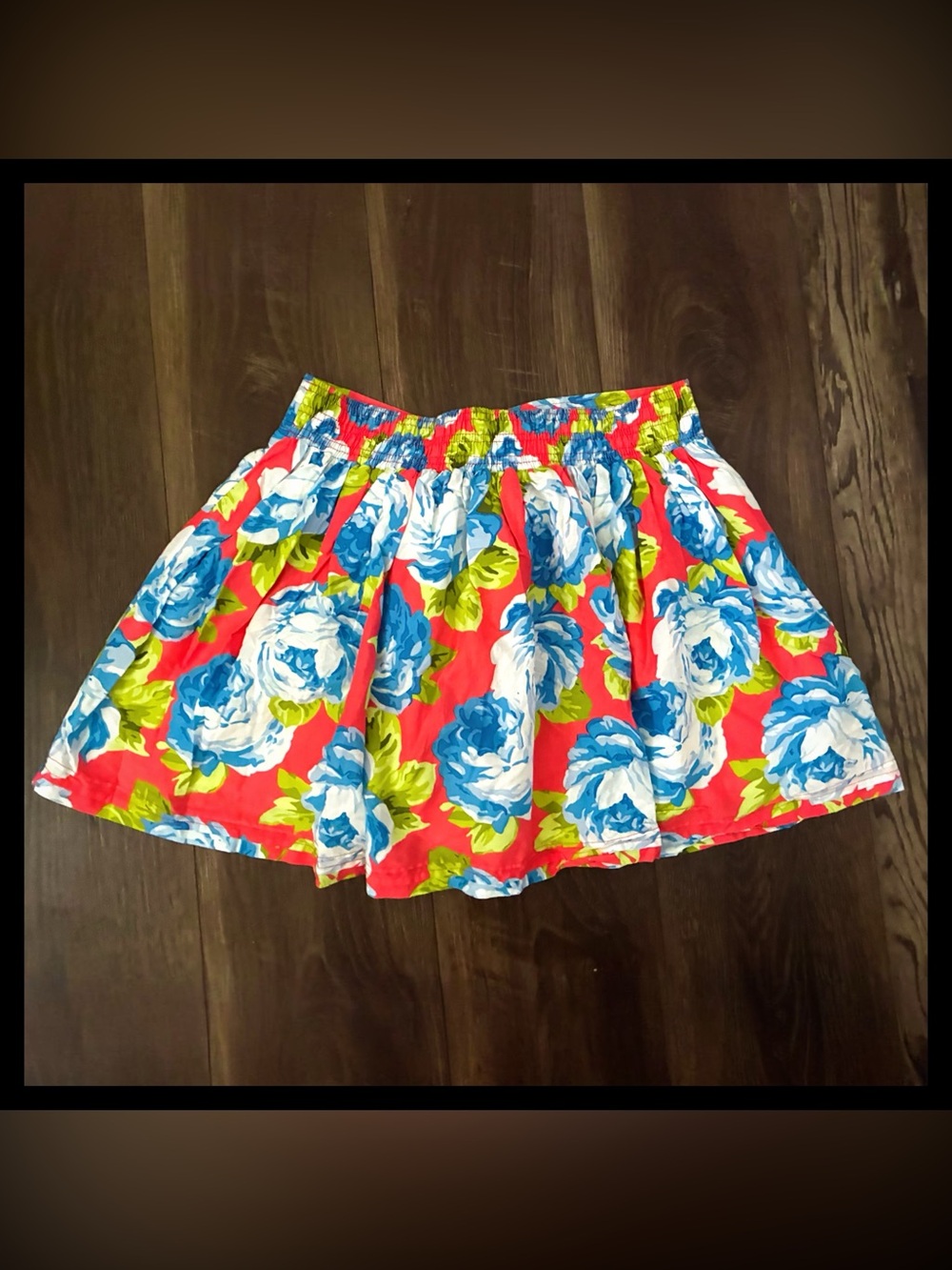 Abercrombie & Fitch Coral Skater Skirt with Blue and Lime Floral Print